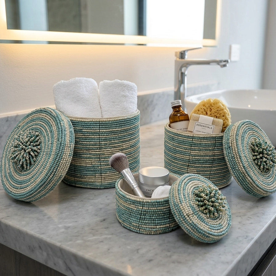 Handcrafted Nesting Beaded Keepsake Canisters – Set of 3