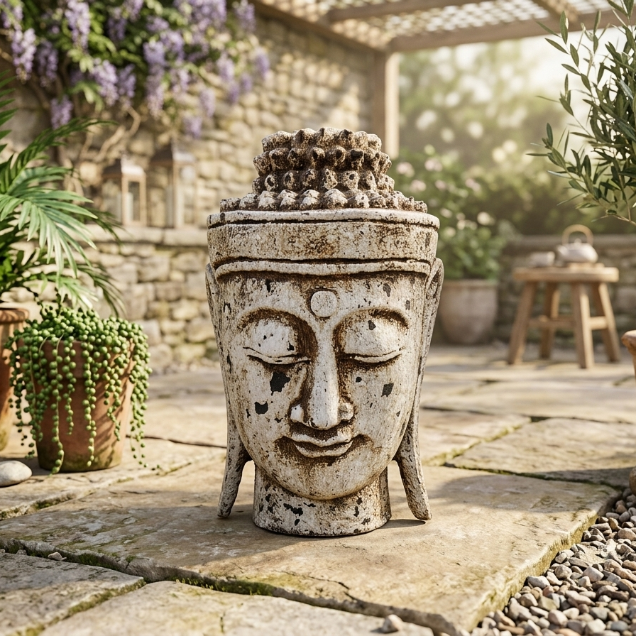 Serene Cast Iron Buddha Head Statue - Zen Home & Garden Decor